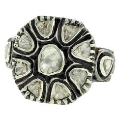 Bague classique de style victorien en argent et or avec diamants taille rose