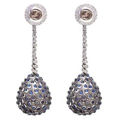 Drop Shaped Designer Diamond and Moonstone Earring in Gold and Silver