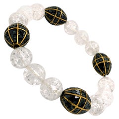 Pulsera extensible de diamantes negros y cristales