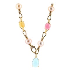 Bvlgari Allegra Station Chain Link Necklace 18K Yellow Gold with Gemstones