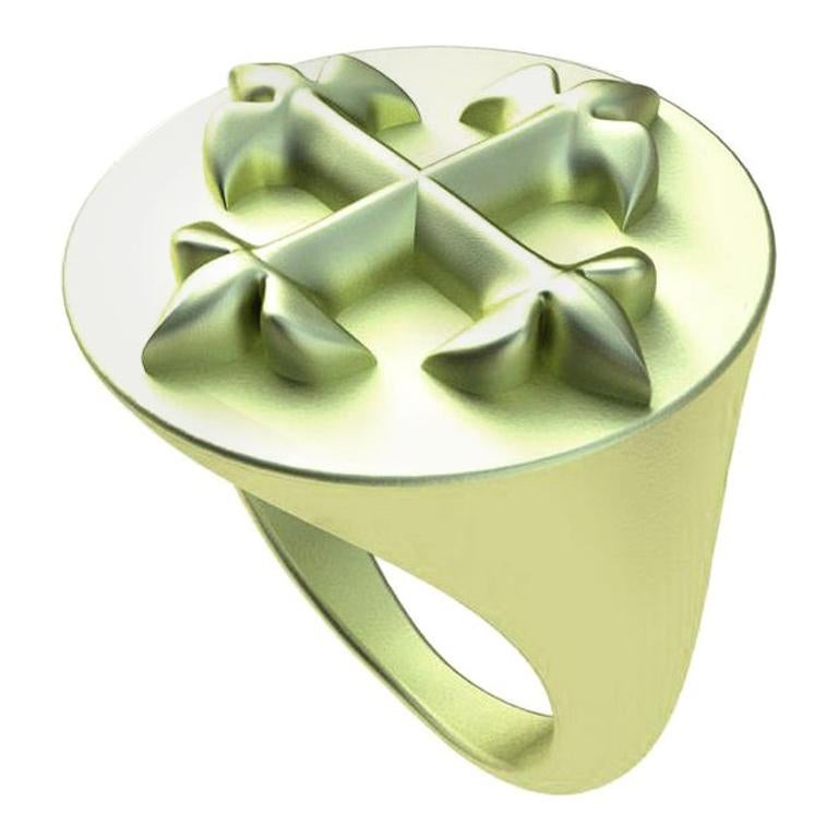 Bague sigillaire en or vert 14 carats avec croix Fleur de Lis West, 46 carats