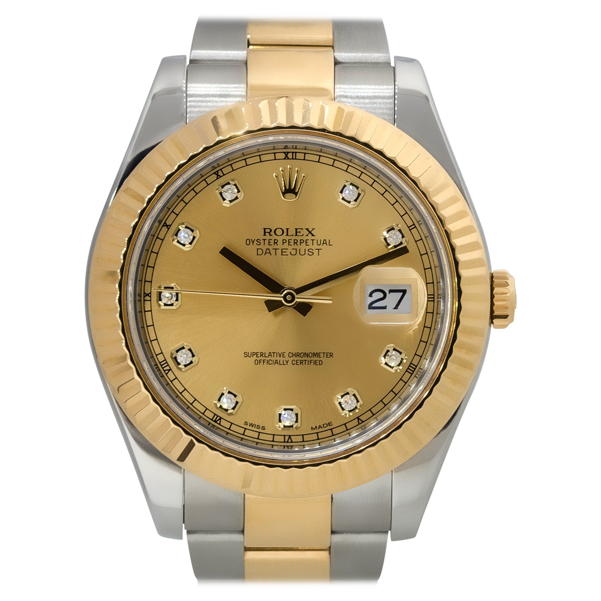 Rolex 116333 Datejust II 18k Two Tone Champagne Diamond Dial Watch