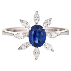 1 ct Zafiro Azul Real Anillo de Diamantes Estate 18k Oro Blanco Piedra Preciosa Compromiso