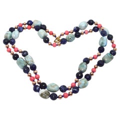 Decadent Jewels Larimar Sodalite Apricot Coral Rose Gold Long Necklace