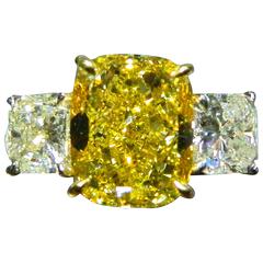 Hartz & Co. GIA Cert 5.02 Carat Fancy Deep Yellow Diamond Gold Platinum Ring