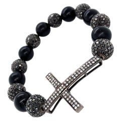 Onyx & Pave Diamond Ball Beaded Bracelet