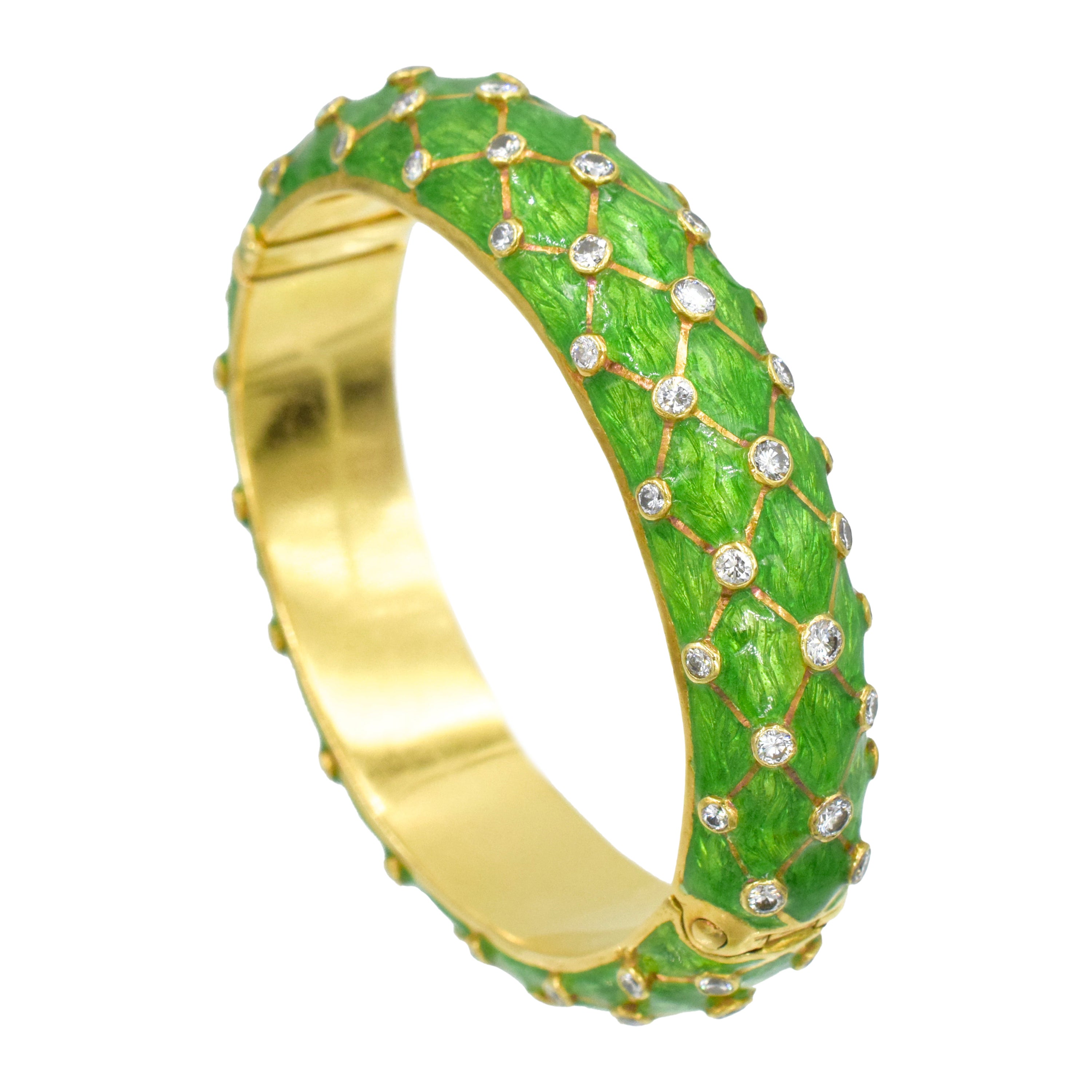 Tiffany & Co.  Gold, Green Enamel and Diamond Bangle For Sale