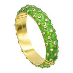 Retro Tiffany & Co.  Gold, Green Enamel and Diamond Bangle