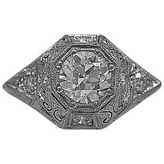 .87 Carat Diamond Art Deco Platinum Antique Engagement Ring