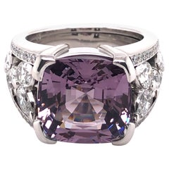 Certified 8.90 Ct Violet Burmese Spinel and Diamond Ring in 18 Karat White Gold