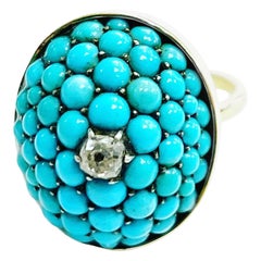 Turquoise, Diamond and 18k Yellow Gold Fashion Coctail Ring