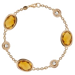 10.00 Carat Citrine Aqua Diamond Yellow Gold Link Bracelet