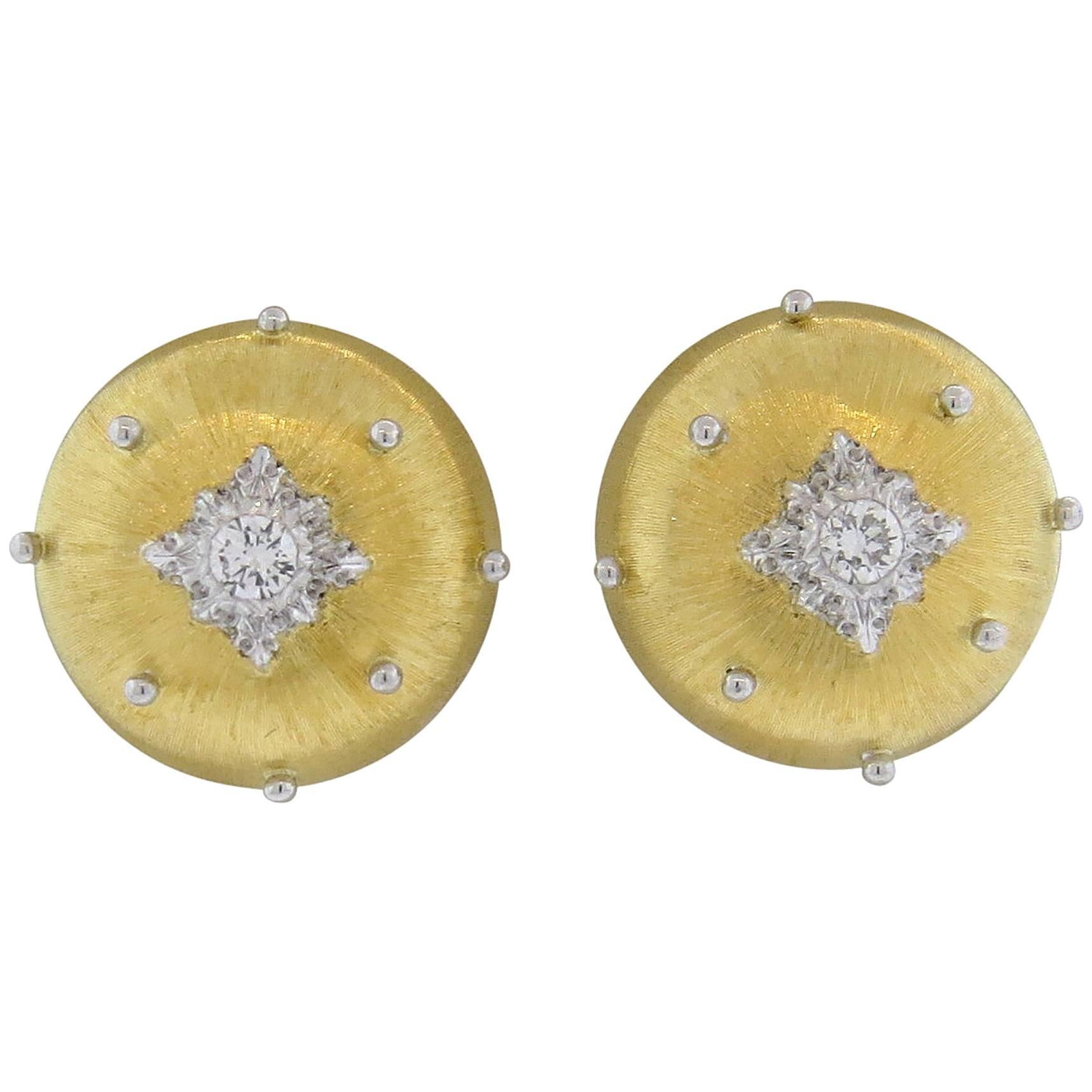 Buccellati Diamond Gold Button Earrings 