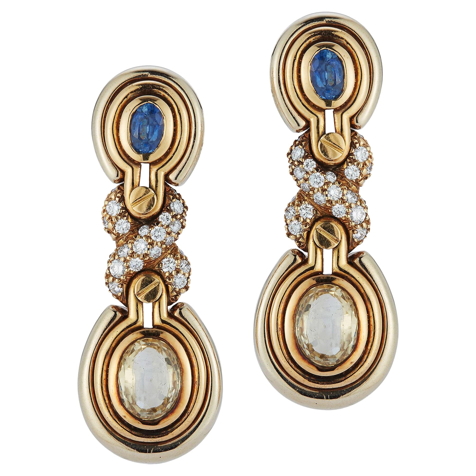 Blauer und gelber Saphir & Diamant-Ohrringe