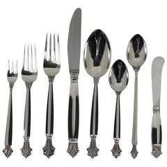Georg Jensen Sterling Silver Eight-piece Flatware Service for Twelve in Acanthus