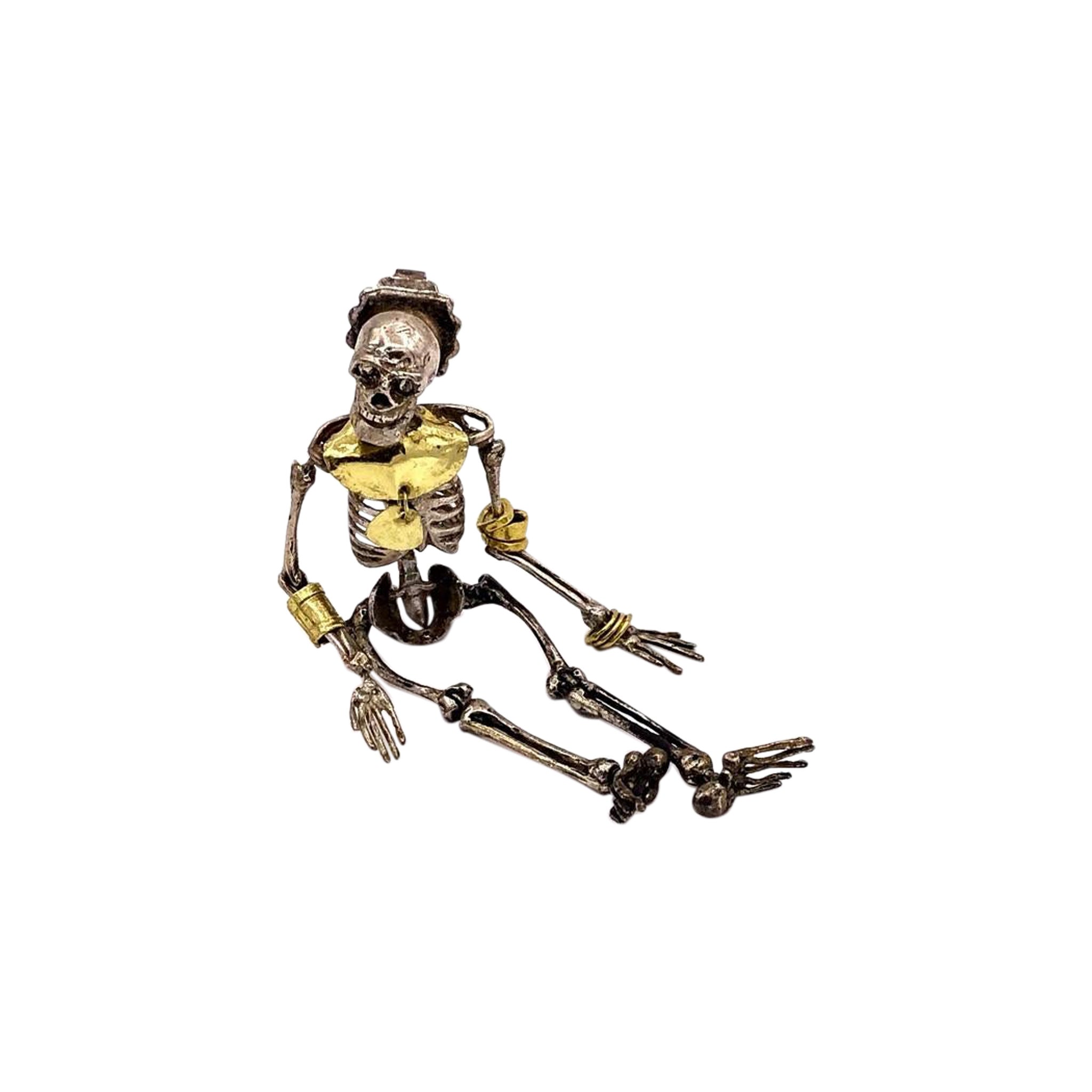 Sterling Skeleton with Hand Hammered Jewels in 20k and 22k Gold For Sale