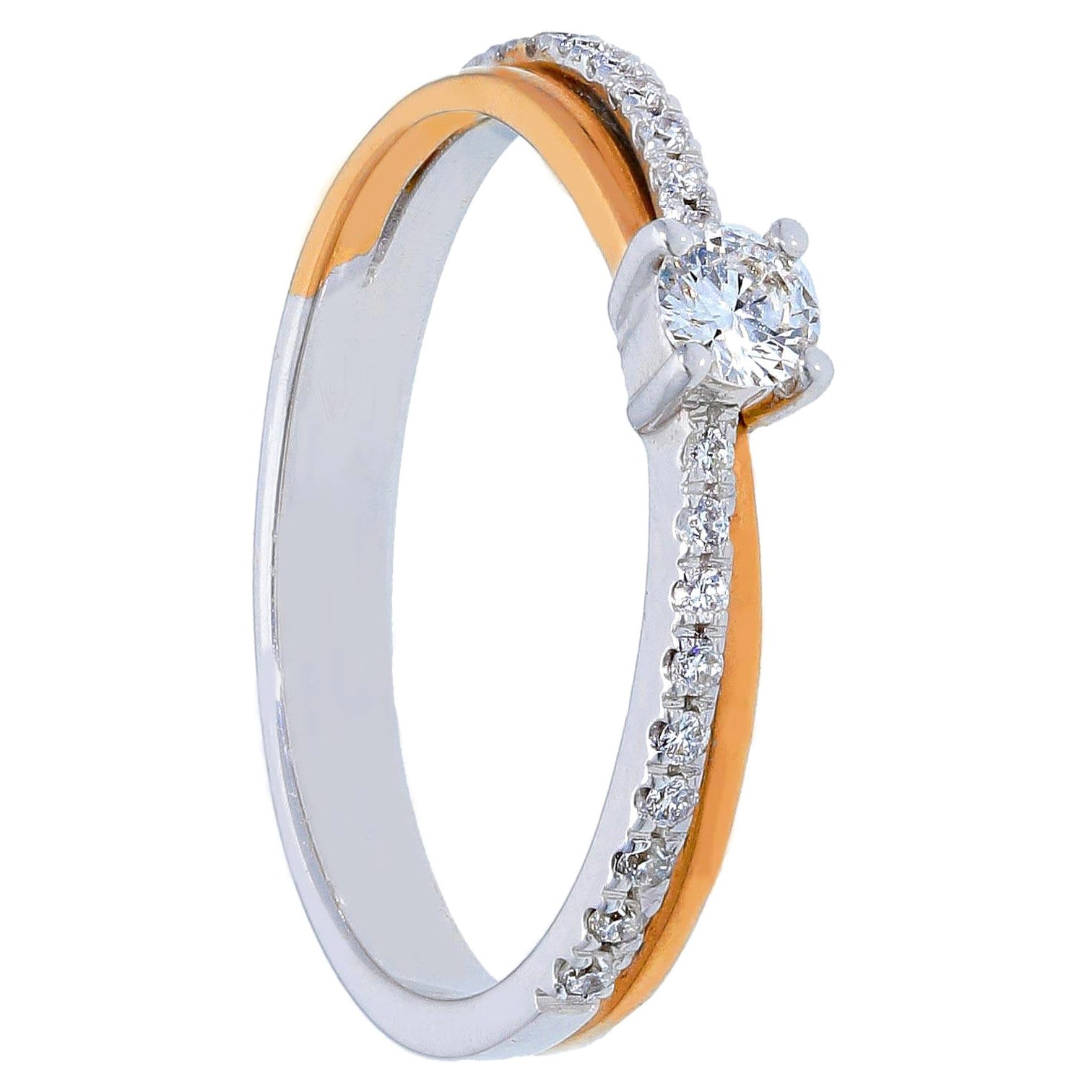 En vente :  Pradera Bague classique bicolore en or blanc et rose 18 carats avec diamants