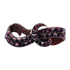 Antique 1880 Bohemian Garnet Bow Brooch Silver Gilt