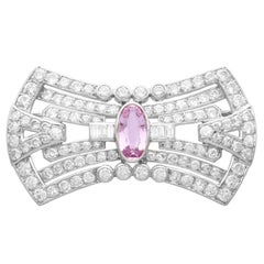 Antique French 3.08 Carat Pink Topaz and 7.02 Carat Diamond and Platinum Brooch