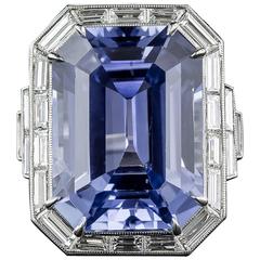 33.06 Carat No Heat Sapphire Diamond Platinum Ring