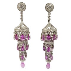 Pink Sapphire with Diamond  Earrings Set in 18 Karat White Gold Settings