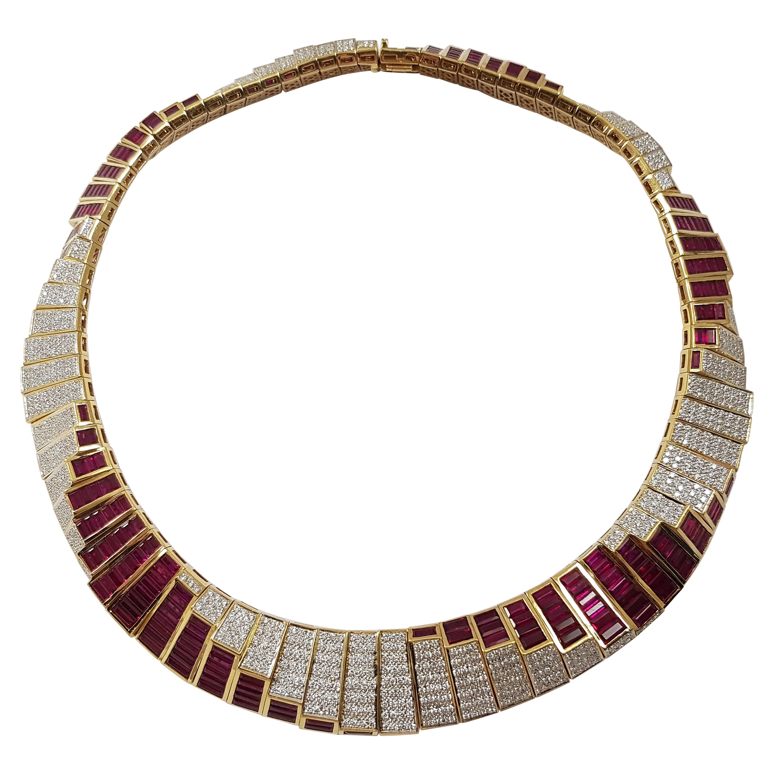 Ruby with Diamond Necklace Set in 18 Karat Gold Setting For Sale