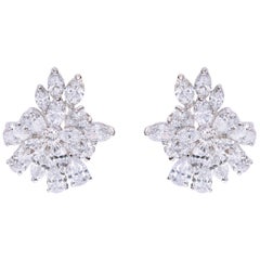 Clous d'oreilles cocktail modulaires en or blanc 18 carats avec diamants de 5,97 carats