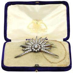 Victorian Diamond Gold Star Burst Brooch