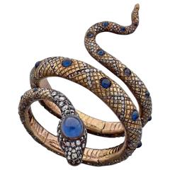 19ème siècle Saphir Diamant Or Bracelet Serpent