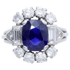 1940s French Sapphire Diamond Platinum Ring