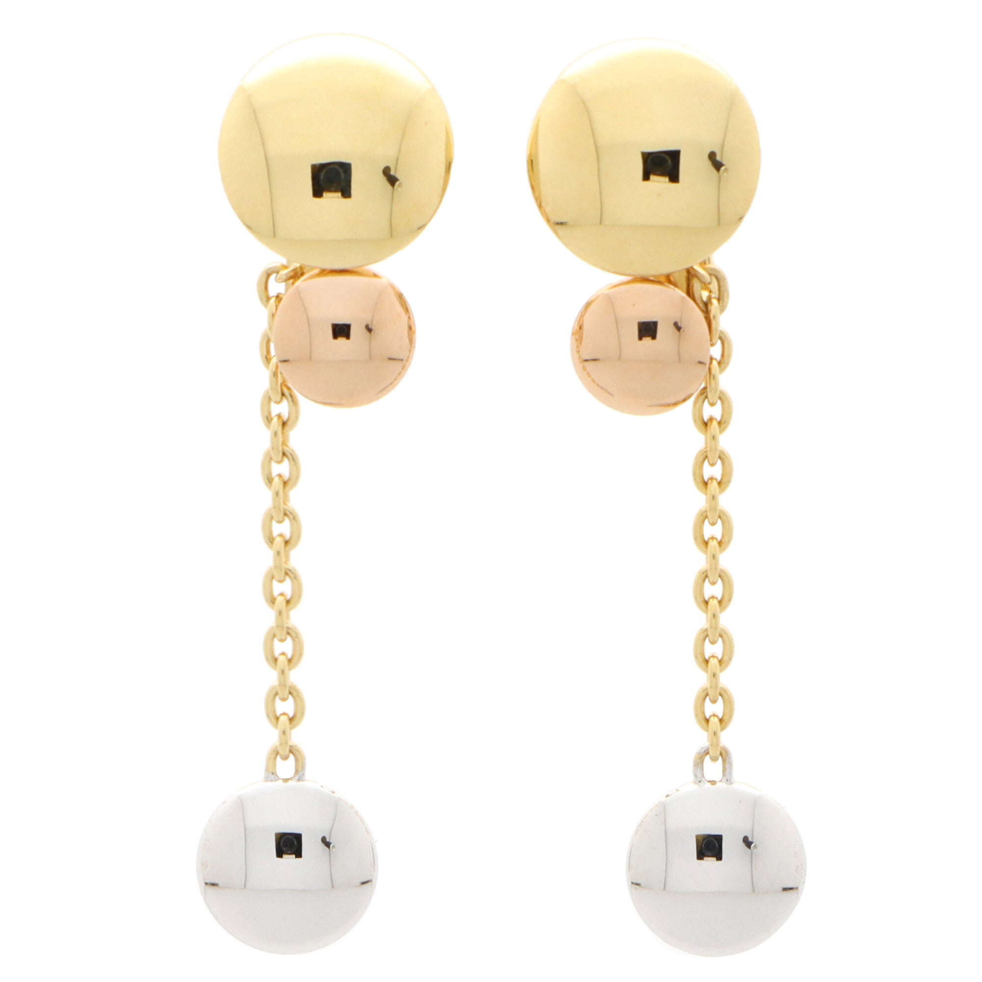 Vintage Cartier Trinity Disc Drop Earrings Set in 18k Yellow, Rose & White Gold