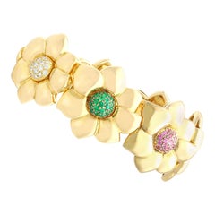 Vintage Ruby Emerald and Diamond Yellow Gold Bracelet