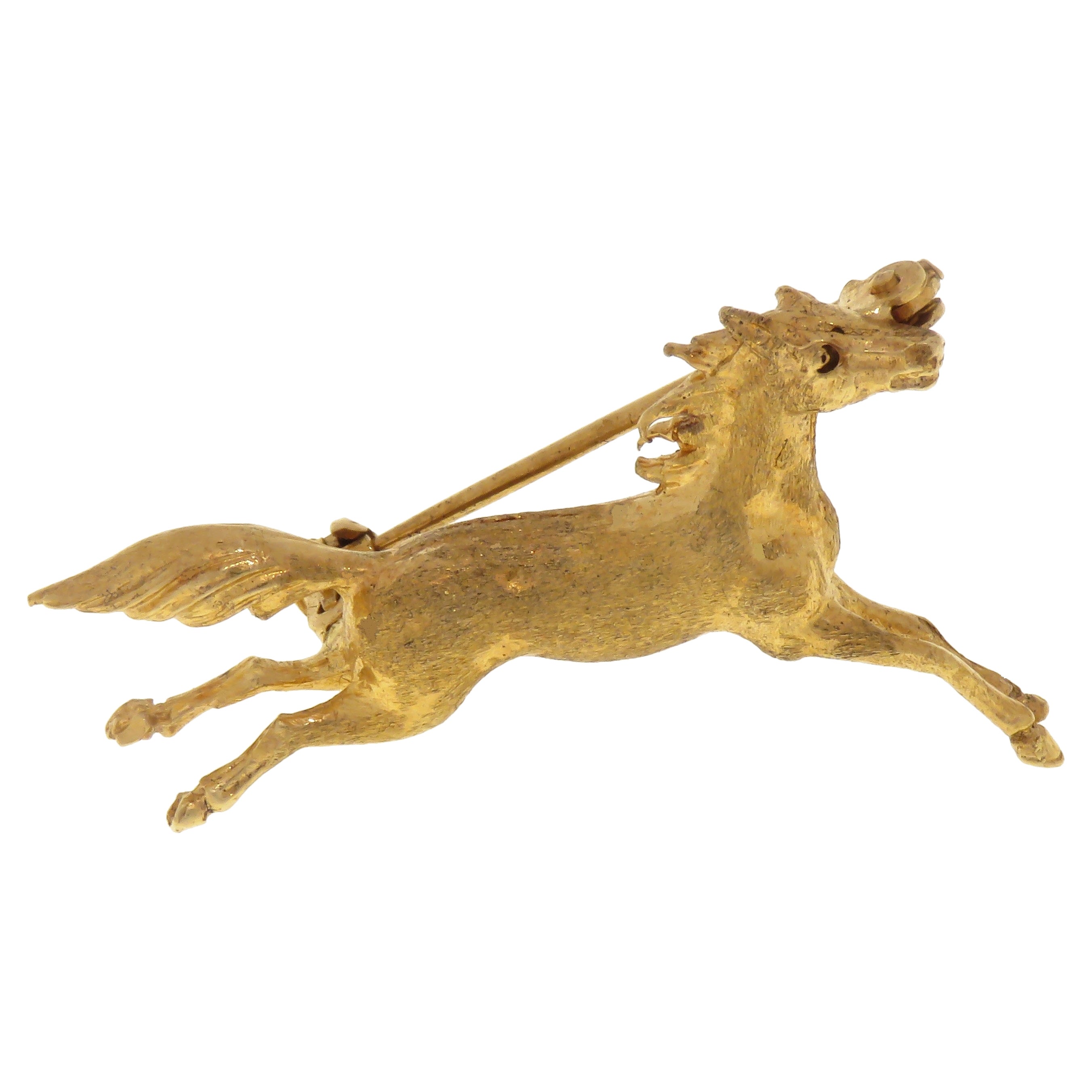 18 Karat Yellow Gold Horse Vintage Brooch Handcrafted in Italy