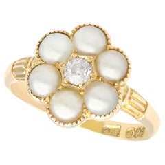 Antique Natural Pearl and Diamond Yellow Gold Cluster Ring, Circa 1880