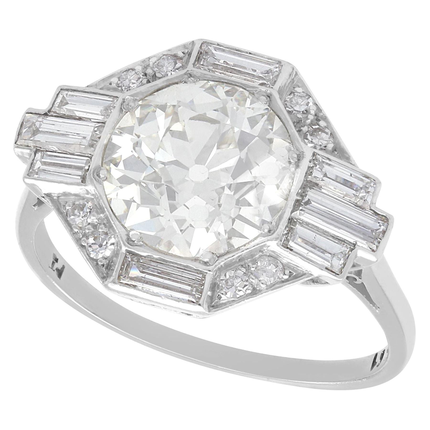 1930s Antique Art Deco 3.75 Carat Diamond and Platinum Engagement Ring For Sale