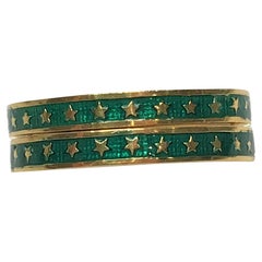 Pair Hidalgo 18KY Green Enamel Rings with "Stars"