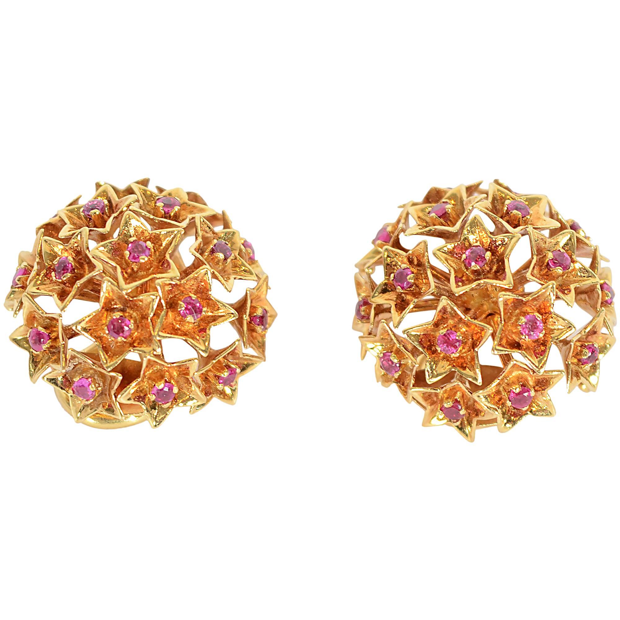 Tiffany & Co. Star Set Ruby Gold Earrings