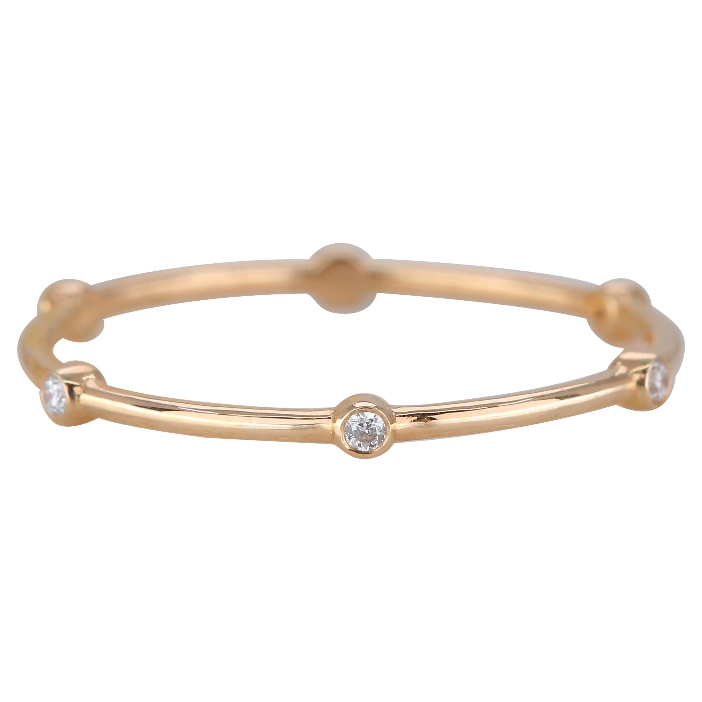 Sechs-Lünette-Diamantring, 14K Massivgold-Diamantring, stapelbarer Ring, minimalistisch