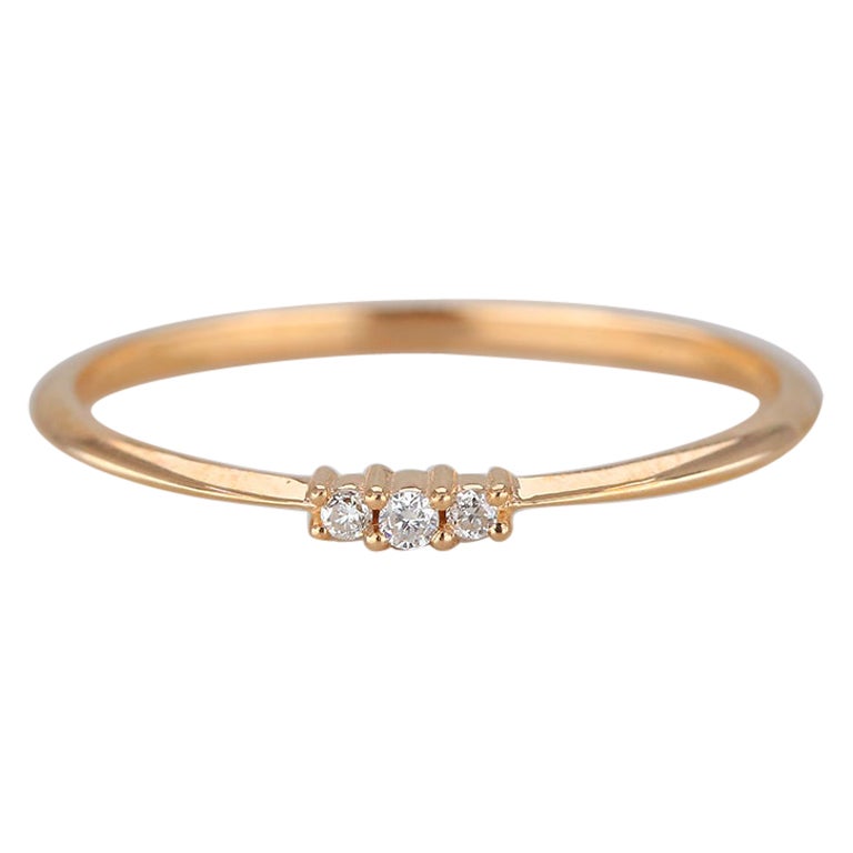 Runder Diamant-Dreieck-Ring, 14k massiver Goldring, Dainty-Ring, minimalistischer Stil