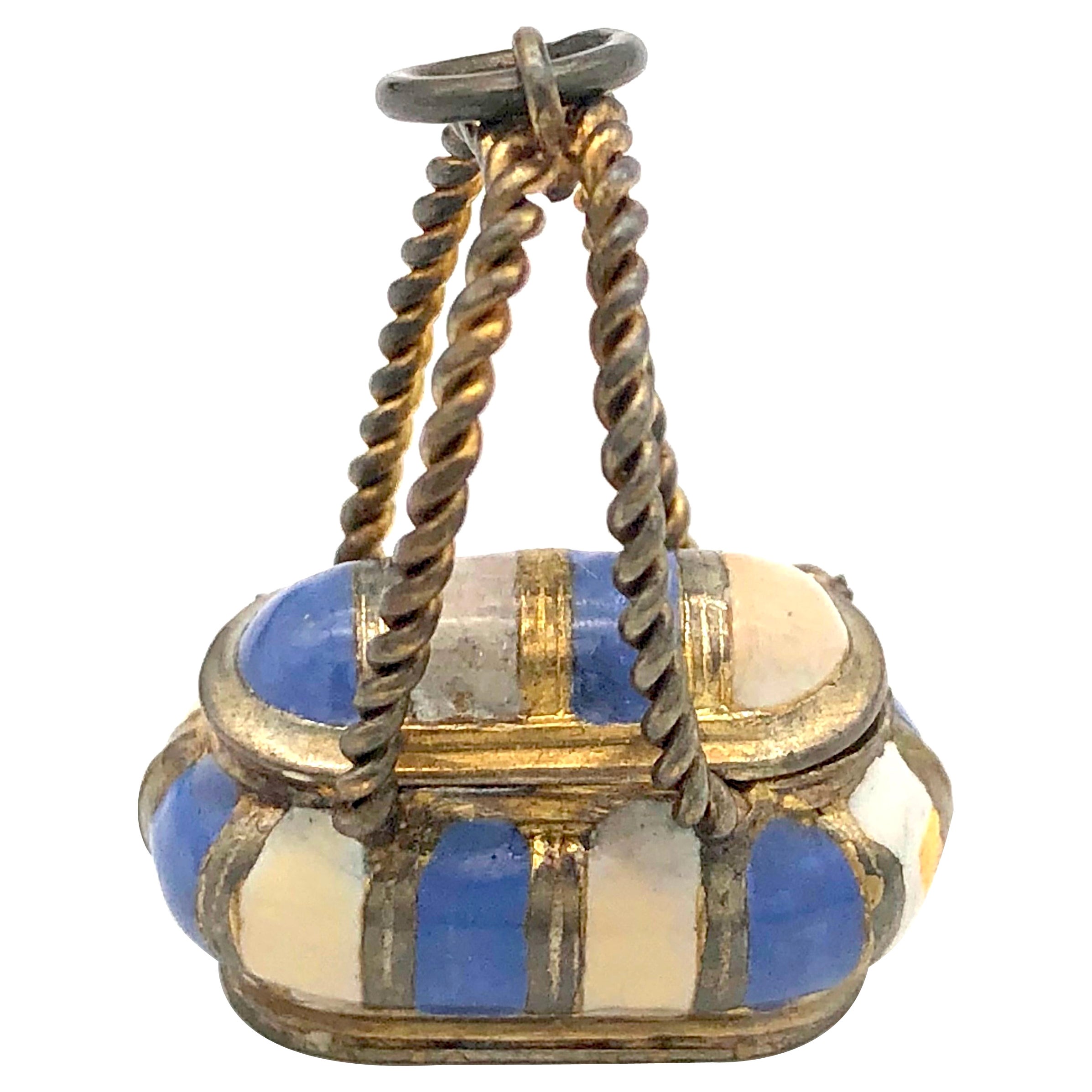 Antique Charm Pendant Basket Gilt Metal Enamel For Sale