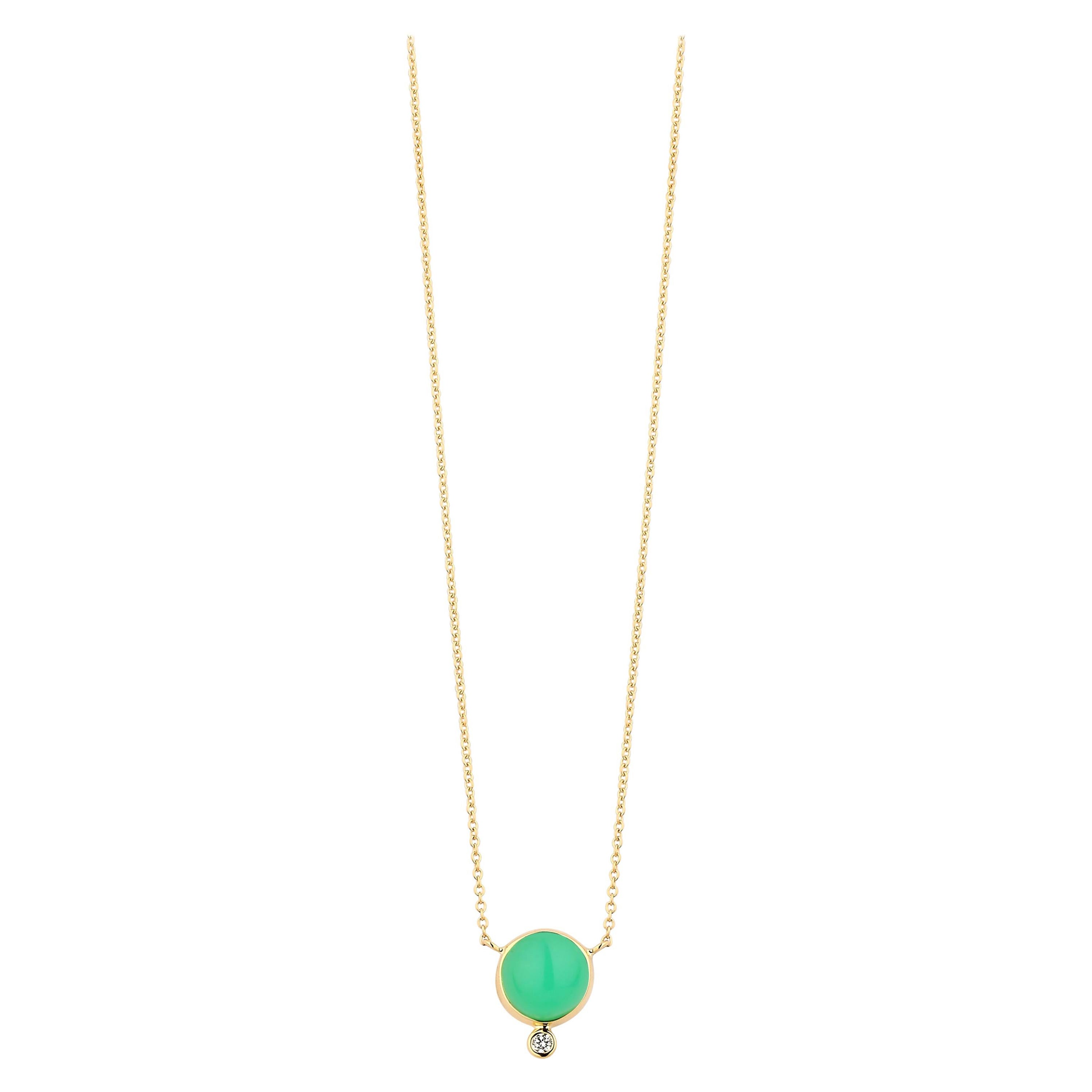Syna Yellow Gold Chrysoprase Necklace with Diamond For Sale