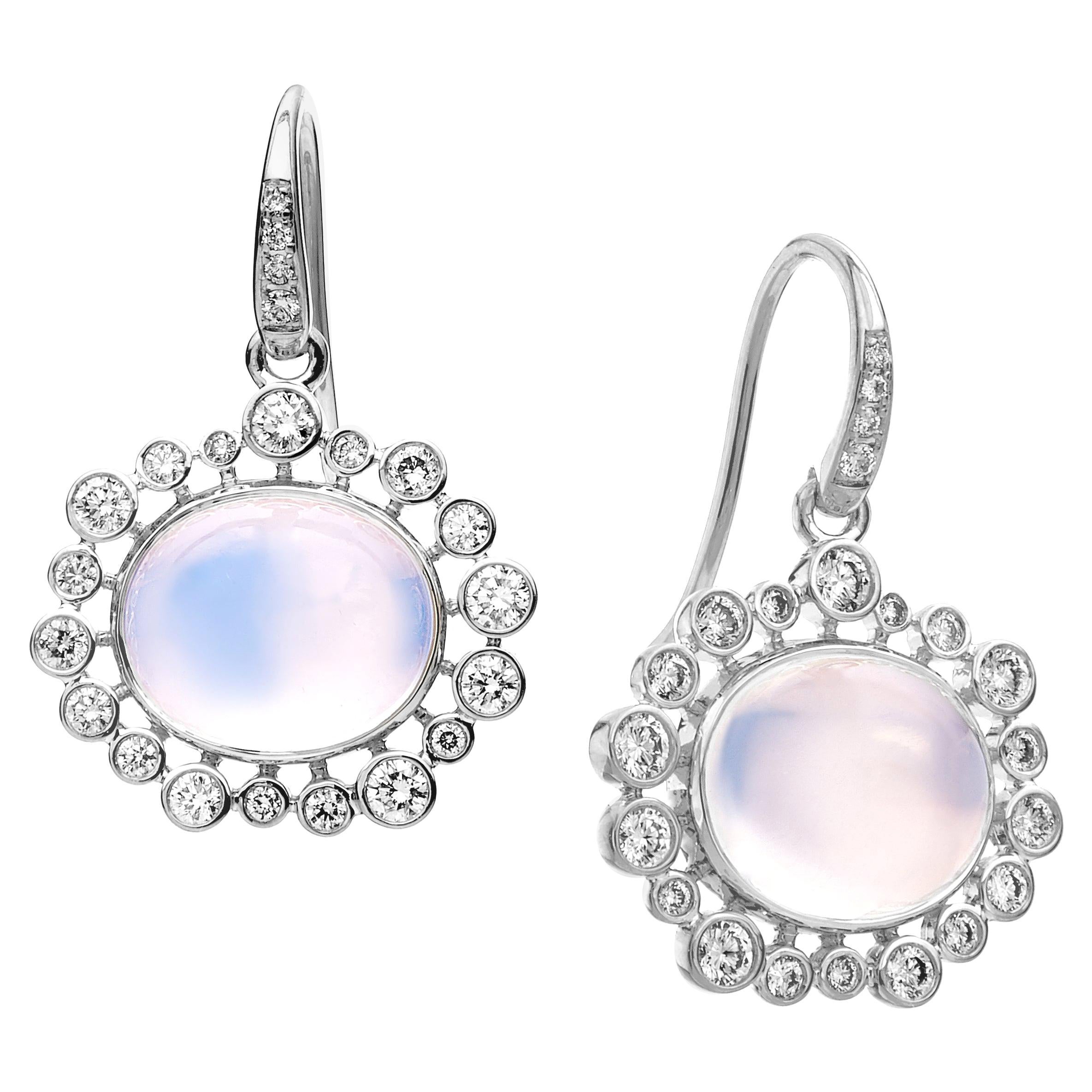 Syna White Gold Moon Quartz Earrings with Champagne Diamonds For Sale