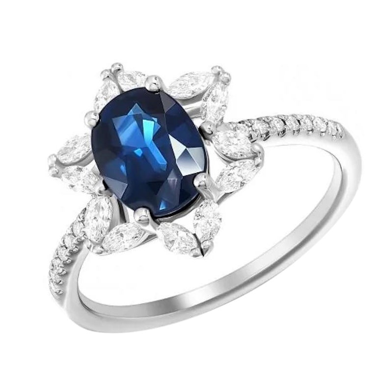 Every Day Blue Sapphire Diamonds White Gold Original Engagement Ring for Her For Sale
