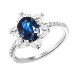 Every Day Blue Sapphire Diamonds White Gold Original Engagement Ring for Her
