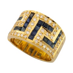 Georgios Collections Bague clé en or jaune 18 carats avec diamants noirs et blancs et saphirs