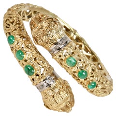 18k Oval Jade, Ruby, Diamond Lion Bracelet