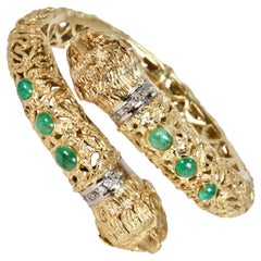 Antique 18k Oval Jade, Ruby, Diamond Lion Bracelet