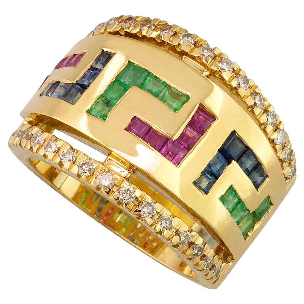 Georgios Collections 18 Karat Yellow Gold Diamond Sapphire Ruby Emerald Key Ring