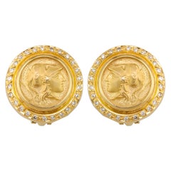 Georgios Collections 18 Karat Gold Clip Earrings with Athina Coin and Diamonds