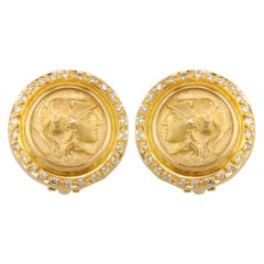 Georgios Collections 18 Karat Gold Clip Earrings with Athina Coin and Diamonds